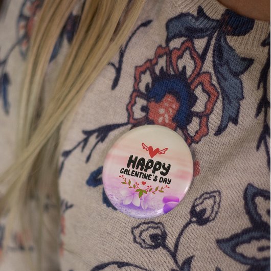 Fijne Galentine's Day Rode Hart & Wings Feest Ronde Button 5,7 Cm