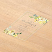 Fijne Gele Floral Sage Green Summer Weddenschap Acryl Uitnodigingen (Laagn)