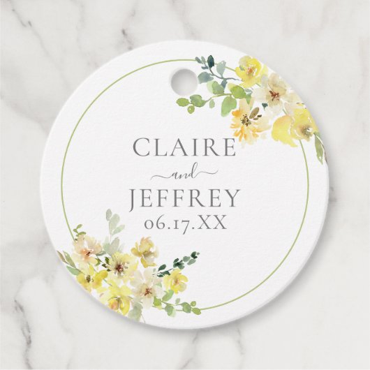 Fijne Gele Floral Sage Green Summer Weddenschap Bedankjes Labels (Voorkant)