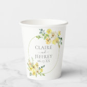 Fijne Gele Floral Sage Green Summer Weddenschap Papieren Bekers (Achterkant)