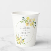 Fijne Gele Floral Sage Green Summer Weddenschap Papieren Bekers (Voorkant)