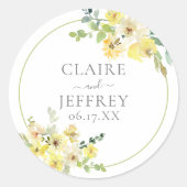 Fijne Gele Floral Sage Green Summer Weddenschap Ronde Sticker (Voorkant)