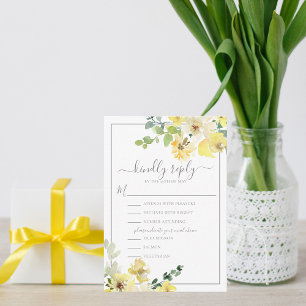 Fijne Gele Floral Sage Green Summer Weddenschap RSVP Kaartje