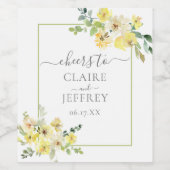 Fijne Gele Floral Sage Green Summer Weddenschap Wijn Etiket (Enkel label)