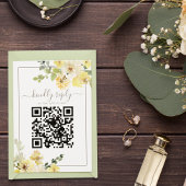Fijne Gele Floral Sage QR Code Zomerbruiloft RSVP Kaartje