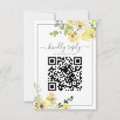 Fijne Gele Floral Sage QR Code Zomerbruiloft RSVP Kaartje (Voorkant)