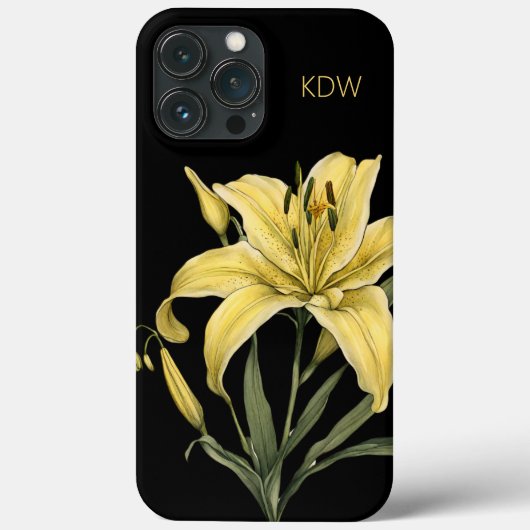 Fijne gele lelie monogram Case-Mate iPhone case (Achterkant)