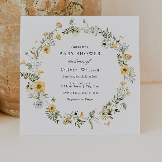 Fijne gele Wildflower Krans Baby shower Kaart