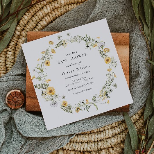 Fijne gele Wildflower Krans Baby shower Kaart