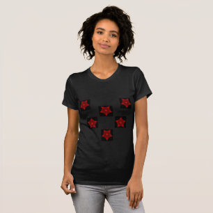Fijne geometrische kunst rood sterren zwart t-shirt