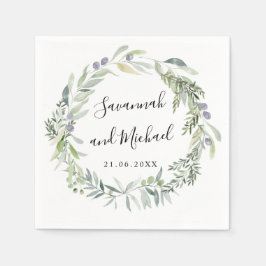 Fijne geschilderde olijf- en bladeren trouwmonogra servet