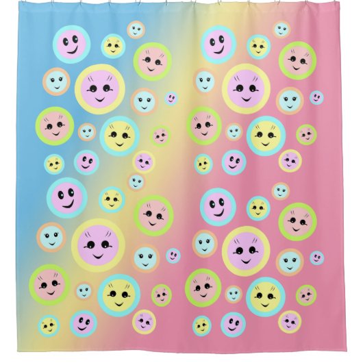 Fijne gezichten in pastel - leuk en leuk douchegordijn (Voorkant)