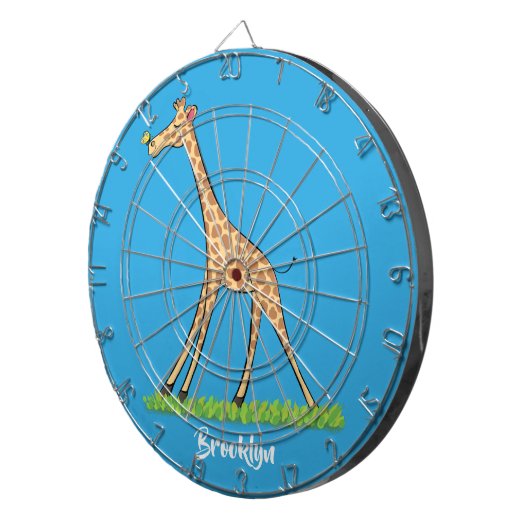 Fijne giraf met vlindervlieger cartoon dartbord (Voorkant Rechts)