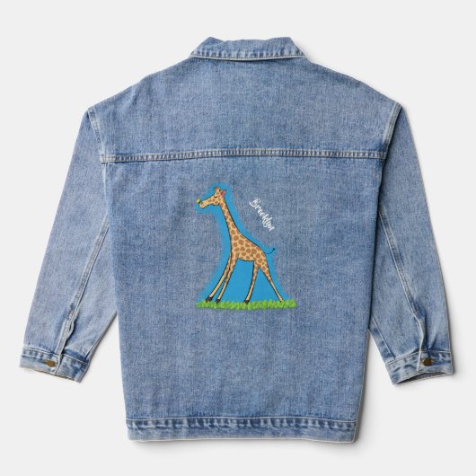 Fijne giraf met vlindervlieger cartoon denim jacket (Achterkant)