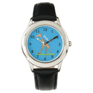 Fijne giraf met vlindervlieger cartoon horloge