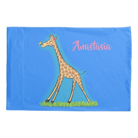 Fijne giraf met vlindervlieger cartoon kussensloop (Achterkant)