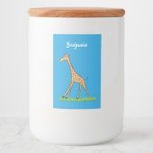 Fijne giraf met vlindervlieger cartoon voedselcontainer etiket (Voorkant)