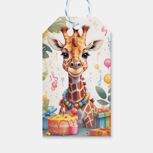 Fijne Giraffe met Cadeaus & Cake | Cadeaulabel (Voorkant)