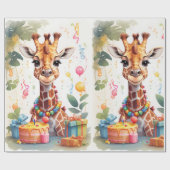 Fijne Giraffe met Cadeaus & Cake | Inpakpapier (Vlak)