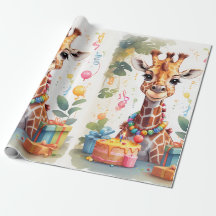 Fijne Giraffe met Cadeaus & Cake | Inpakpapier