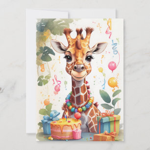 Fijne Giraffe met Cadeaus & Cake Kaart