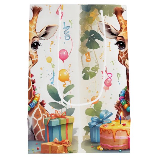 Fijne Giraffe met Cadeaus & Cake | Medium Cadeauzakje (Achterkant)