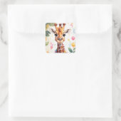 Fijne Giraffe met Cadeaus & Cake | Vierkante Sticker (Tas)