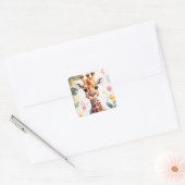 Fijne Giraffe met Cadeaus & Cake | Vierkante Sticker (Envelop)