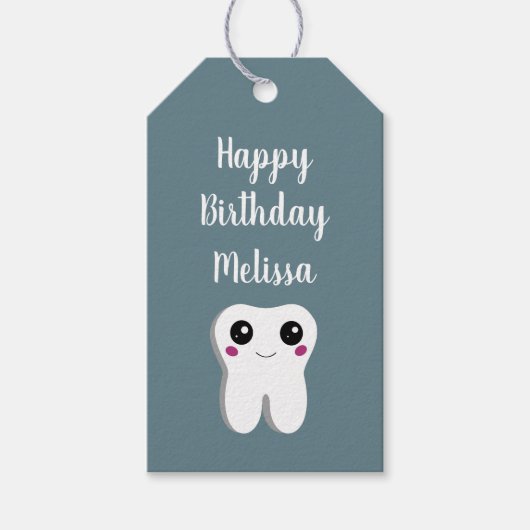 Fijne glimlach tandheelkundige Tooth Cute Birthday Cadeaulabel (Voorkant)
