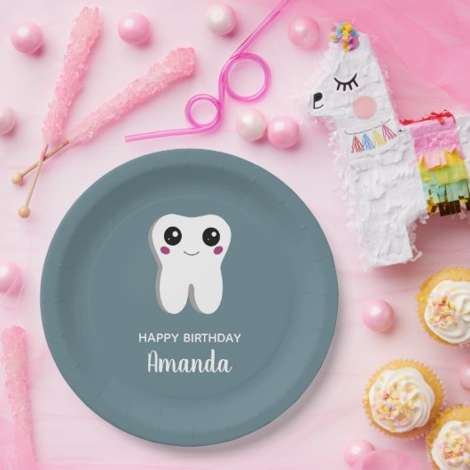 Fijne glimlach tandheelkundige Tooth Cute Birthday Papieren Bordje (Feest)