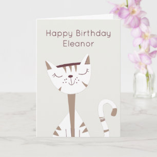 Fijne glimlachende kattennaam Happy Birthday Card Kaart