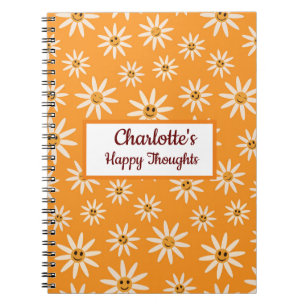 Fijne glimlachende retro witte bloemen, aangepaste notitieboek