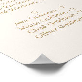 Fijne Gold en Cream Alfabetical Seating Chart Poster (Hoek)