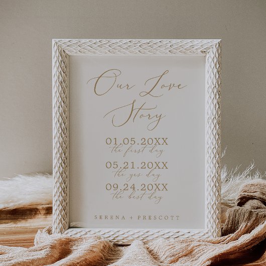 Fijne Gold en Cream Our Love Story Weddenschap Poster