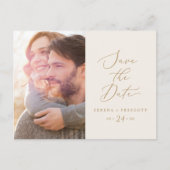 Fijne Gold en Cream Photo Save the Date Uitnodiging Briefkaart (Voorkant)
