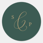 Fijne Gold en groene monogram envelop Ronde Sticker (Voorkant)