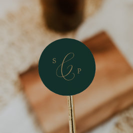 Fijne Gold en groene monogram envelop Ronde Sticker