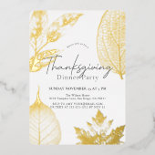 Fijne Gold Leaves Thanksgiving Dinner Folie Uitnodiging (Voorkant)