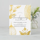 Fijne Gold Leaves Thanksgiving Dinner Folie Uitnodiging (Staand Voorkant)