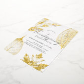 Fijne Gold Leaves Thanksgiving Dinner Folie Uitnodiging (Gedraaid)