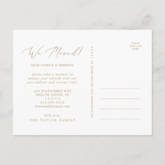 Fijne Gold New Home We hebben ons verplaatst Aankondigingskaart (Achterkant)