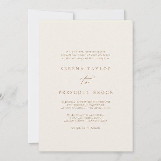 Fijne Goud en crème Traditional Wedding Kaart (Voorkant)