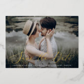 Fijne goud-folie script foto save the date kaart (Voorkant)