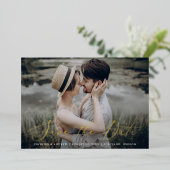 Fijne goud-folie script foto save the date kaart (Staand Voorkant)