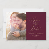 Fijne Gouden Calligrafie | Bourgondische Foto Save The Date (Voorkant)