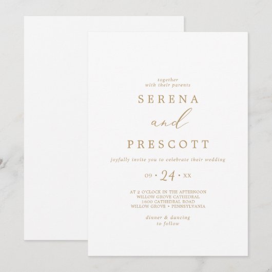 Fijne Gouden Calligrafie Zakelijke Trouwdag Kaart (Voorkant / Achterkant)