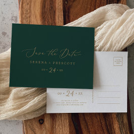 Fijne gouden en groene save the date-ansichtkaart uitnodiging briefkaart