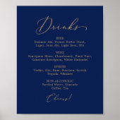 Fijne Gouden en Marine Trouwdrankmenu Poster (Voorkant)
