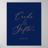 Fijne Gouden en Marineblauwe Kaarten en Cadeaubonn Poster (Voorkant)