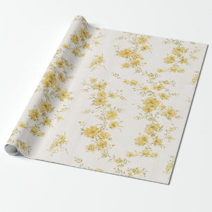 Fijne gouden gele vintage bloempatroon cadeaupapier